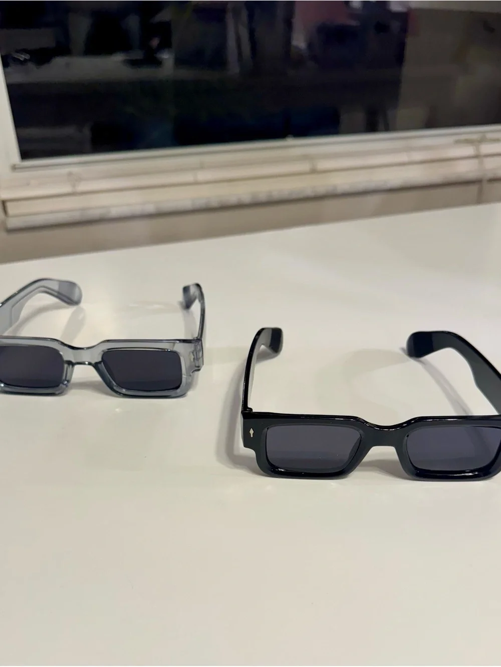 Pair of Rectangular Slim Sunglasses - Black & Clear